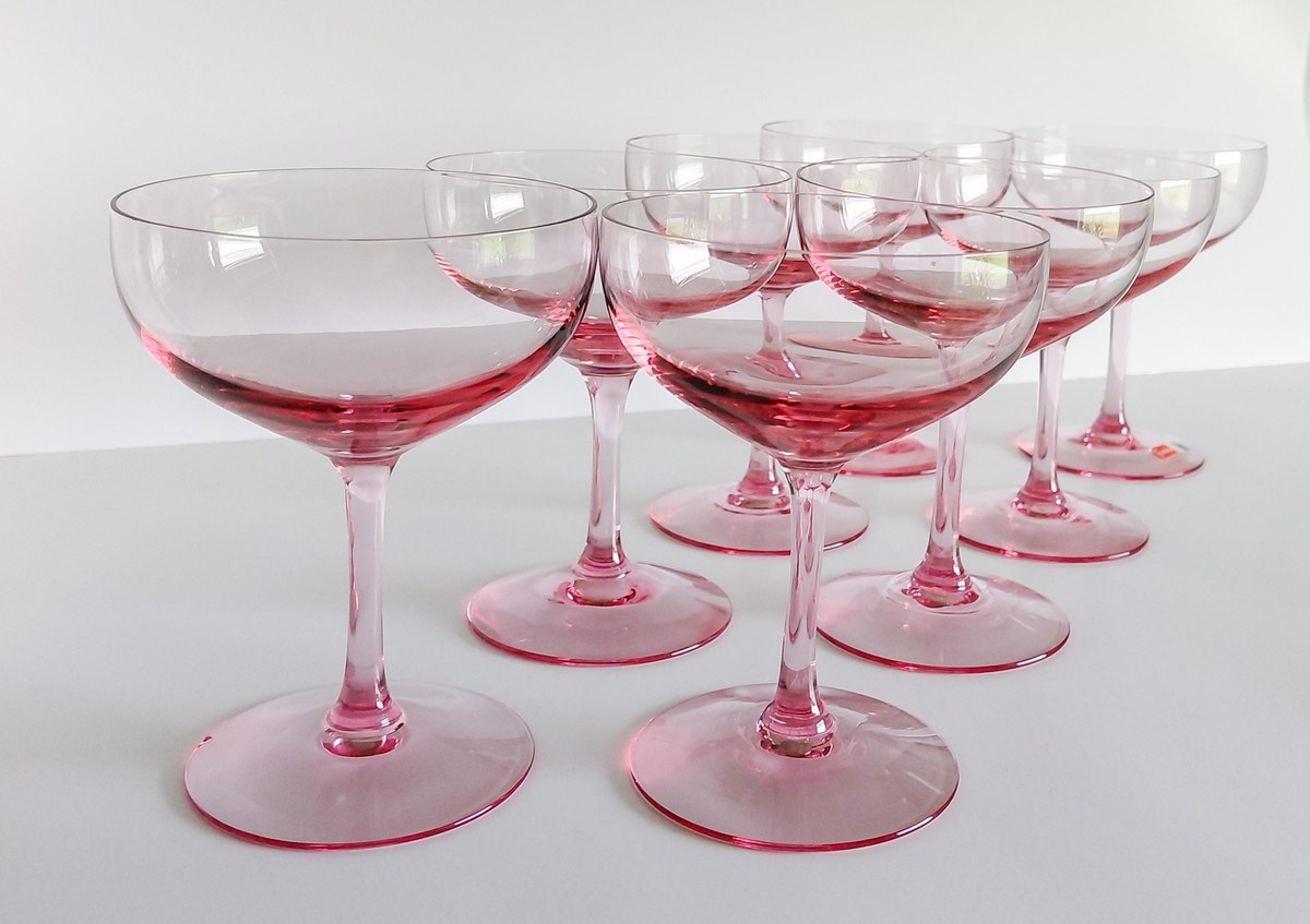 Fostoria Silhouette Pink Champagne Coupes Set of 8 Vintage Crystal Stemware, view 5