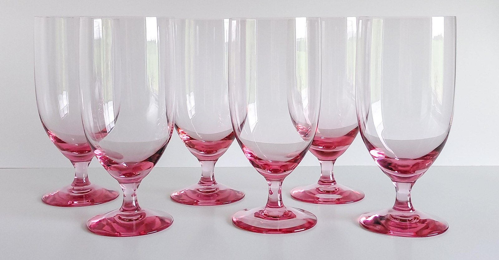 Fostoria Silhouette Pink Iced Tea Glasses Set of 6 Vintage Crystal Stemware