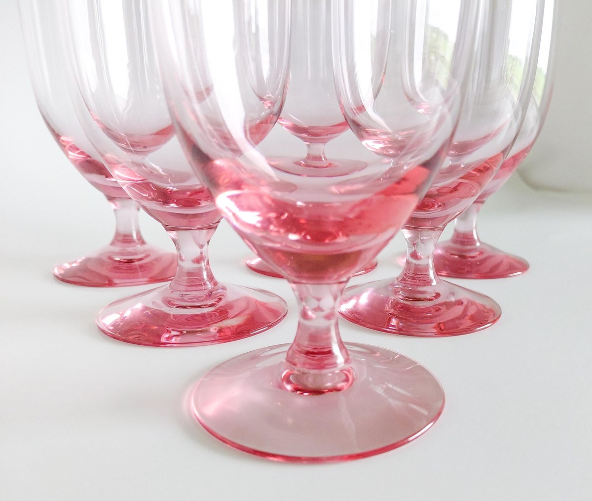 Fostoria Silhouette Pink Iced Tea Glasses Set of 6 Vintage Crystal Stemware, view 11