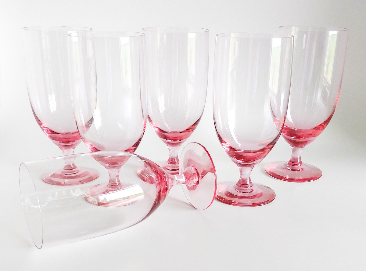Fostoria Silhouette Pink Iced Tea Glasses Set of 6 Vintage Crystal Stemware, view 18