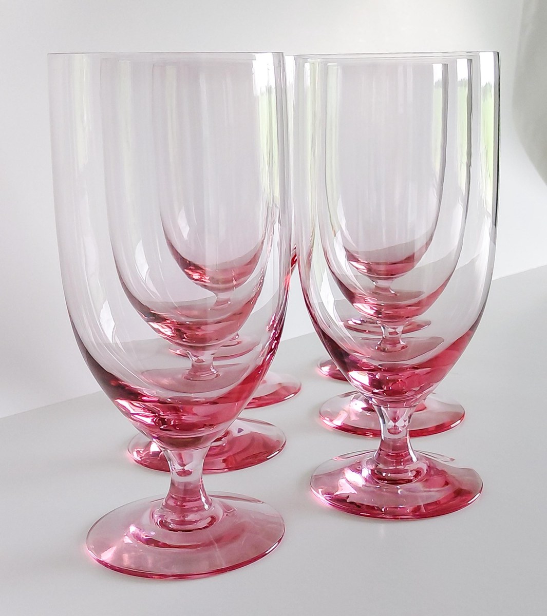 Fostoria Silhouette Pink Iced Tea Glasses Set of 6 Vintage Crystal Stemware, view 2