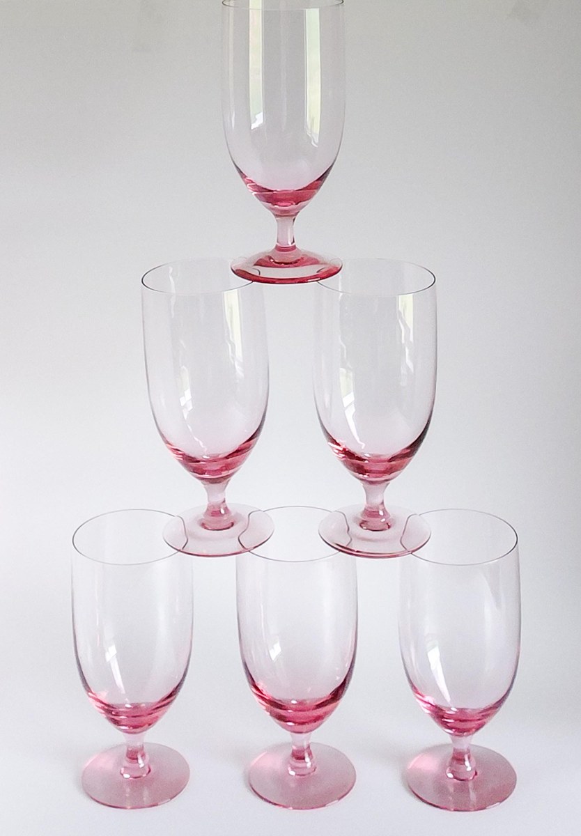 Fostoria Silhouette Pink Iced Tea Glasses Set of 6 Vintage Crystal Stemware, view 20