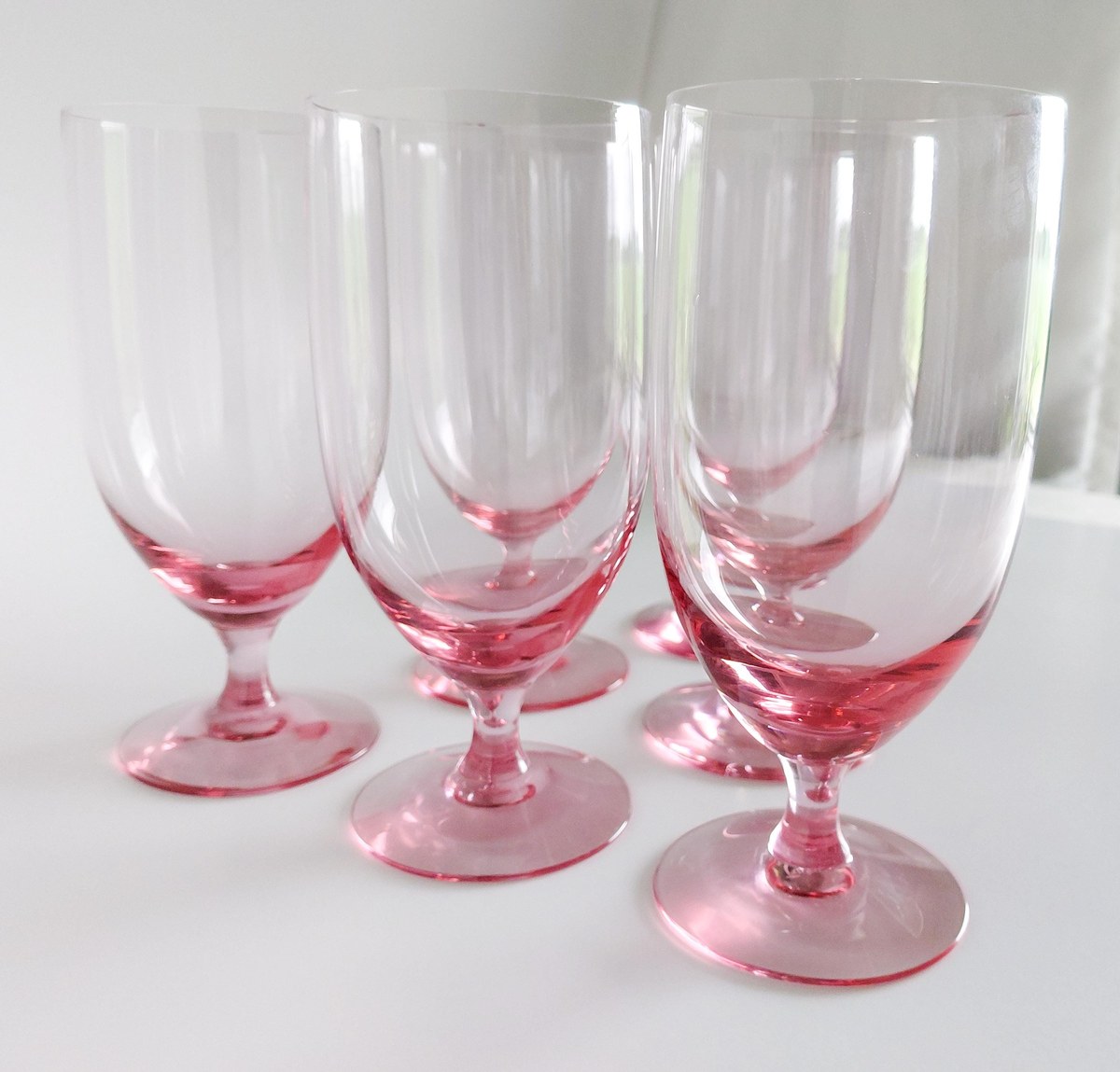 Fostoria Silhouette Pink Iced Tea Glasses Set of 6 Vintage Crystal Stemware, view 8
