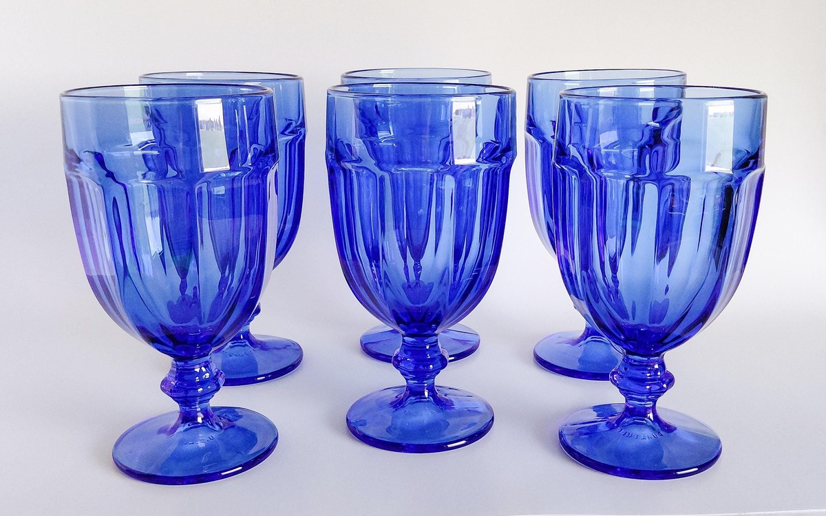 Libbey Gibraltar Cobalt Blue Iced Tea Goblets Set of 6 Vintage Blue Glasses Water Goblets Retro Barware, view 15