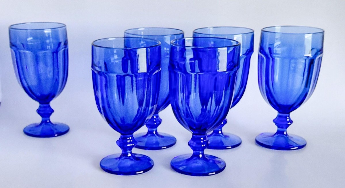 Libbey Gibraltar Cobalt Blue Iced Tea Goblets Set of 6 Vintage Blue Glasses Water Goblets Retro Barware, view 17