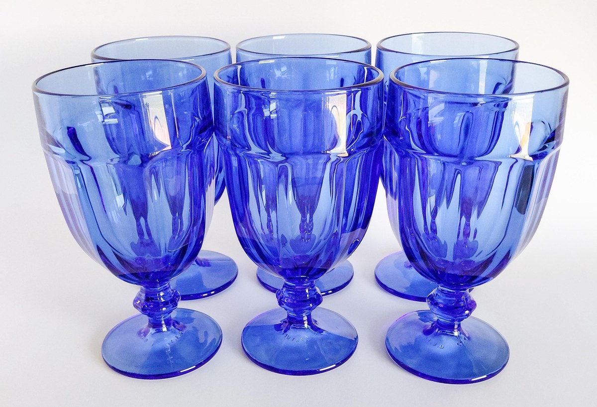 Libbey Gibraltar Cobalt Blue Iced Tea Goblets Set of 6 Vintage Blue Glasses Water Goblets Retro Barware, view 19