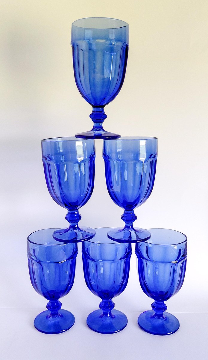 Libbey Gibraltar Cobalt Blue Iced Tea Goblets Set of 6 Vintage Blue Glasses Water Goblets Retro Barware, view 20