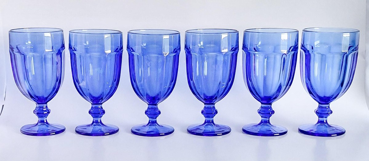 Libbey Gibraltar Cobalt Blue Iced Tea Goblets Set of 6 Vintage Blue Glasses Water Goblets Retro Barware, view 3