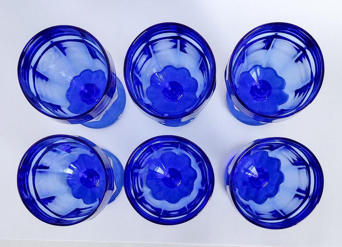 Libbey Gibraltar Cobalt Blue Iced Tea Goblets Set of 6 Vintage Blue Glasses Water Goblets Retro Barware, view 6