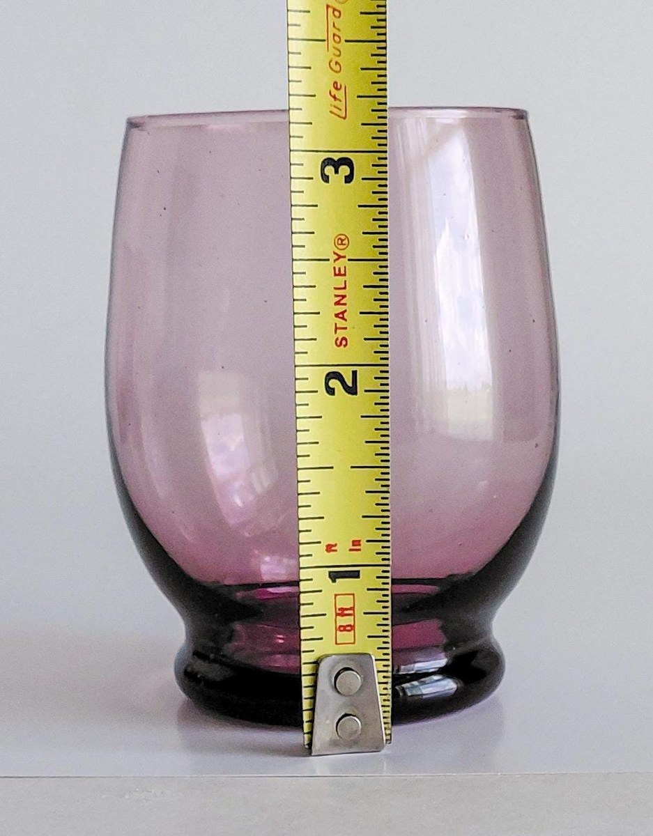 Vintage Italian Amethyst Glass Pitcher Set Hand Blown Purple Bubble Glass 7 Piece Drinkware Made in Italy, view 14