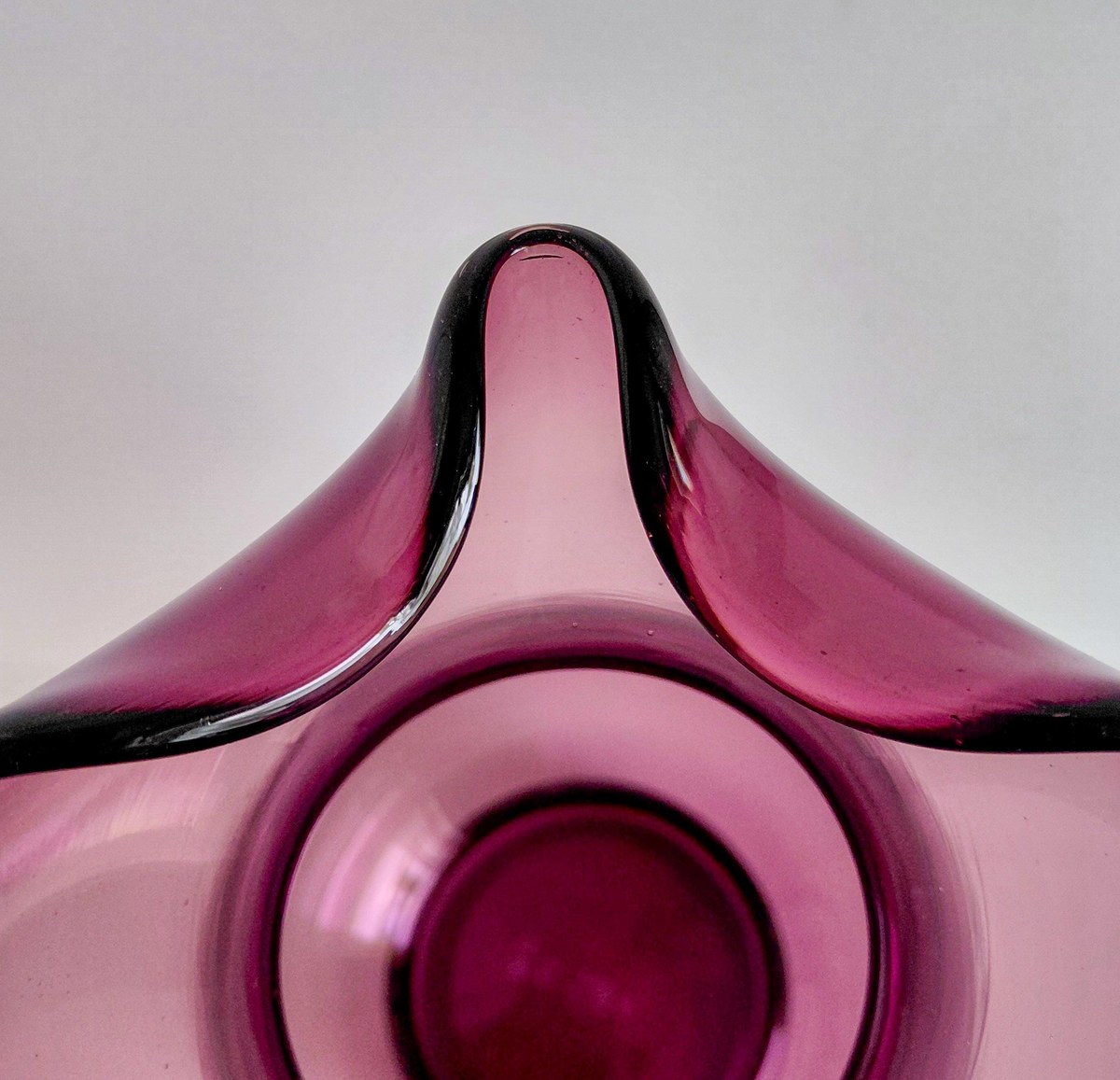 Vintage Italian Amethyst Glass Pitcher Set Hand Blown Purple Bubble Glass 7 Piece Drinkware Made in Italy, view 7