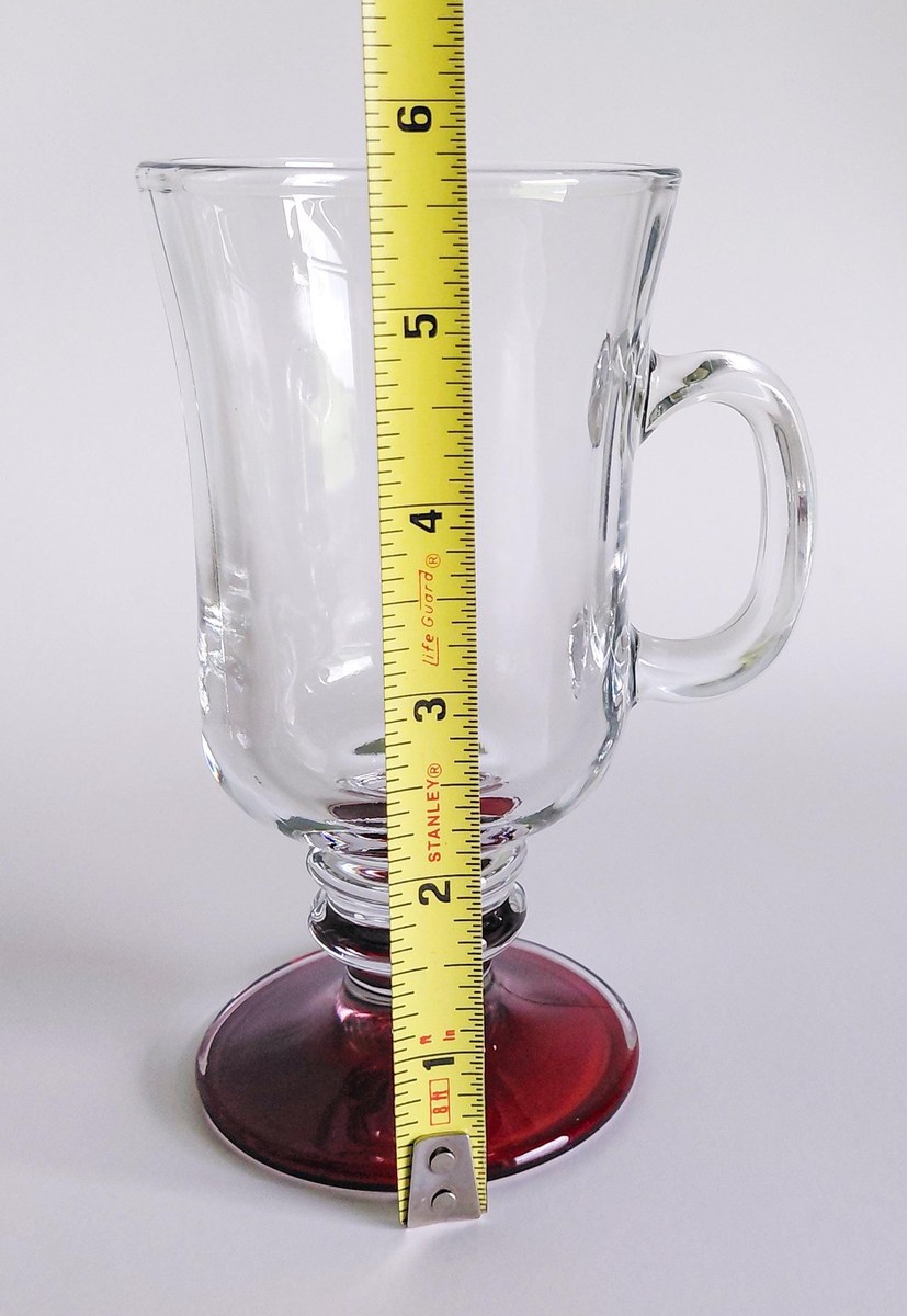 Vintage Libbey Irish Coffee Mugs Set of 4 Red Flash Footed Glasses Clear Glass Pedestal Mugs Barware Coffee Cups, view 14