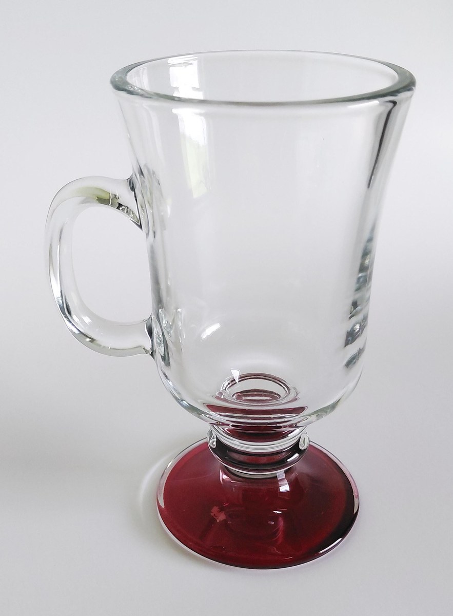 Vintage Libbey Irish Coffee Mugs Set of 4 Red Flash Footed Glasses Clear Glass Pedestal Mugs Barware Coffee Cups, view 16