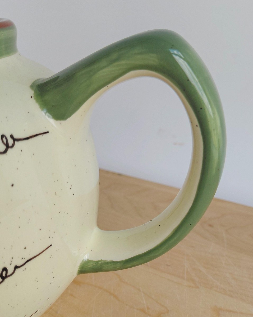 Home Interiors Apple Orchard Tea Set Tea Pot Creamer Sugar Bowl Vintage Hand Painted Earthenware Country Kitchen Decor, view 11