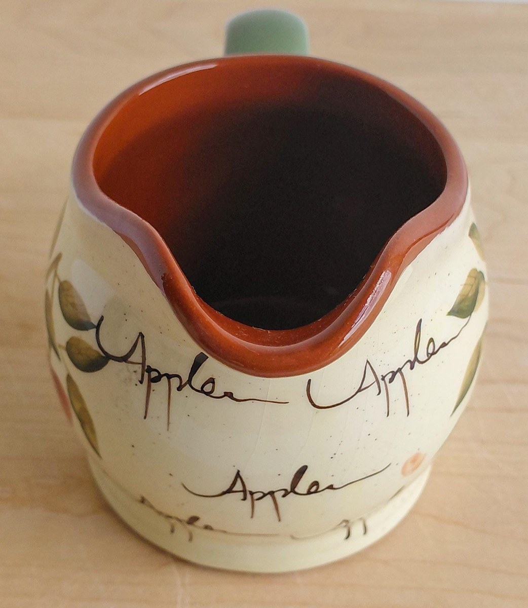 Home Interiors Apple Orchard Tea Set Tea Pot Creamer Sugar Bowl Vintage Hand Painted Earthenware Country Kitchen Decor, view 12