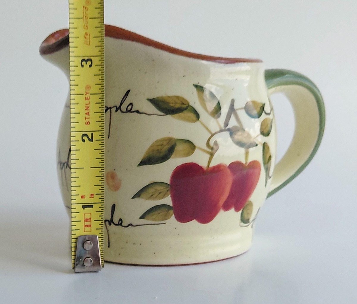 Home Interiors Apple Orchard Tea Set Tea Pot Creamer Sugar Bowl Vintage Hand Painted Earthenware Country Kitchen Decor, view 16