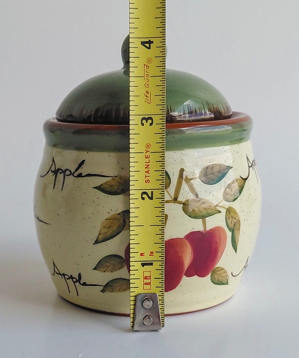 Home Interiors Apple Orchard Tea Set Tea Pot Creamer Sugar Bowl Vintage Hand Painted Earthenware Country Kitchen Decor, view 17