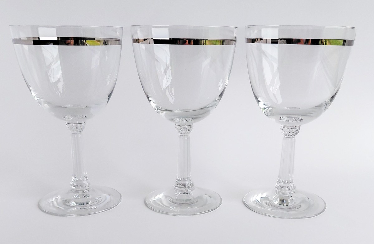 Fostoria Reflection Water Goblets Set of 3 Platinum Band Crystal Glasses Vintage FOSREF Stemware 1952-1971, view 19