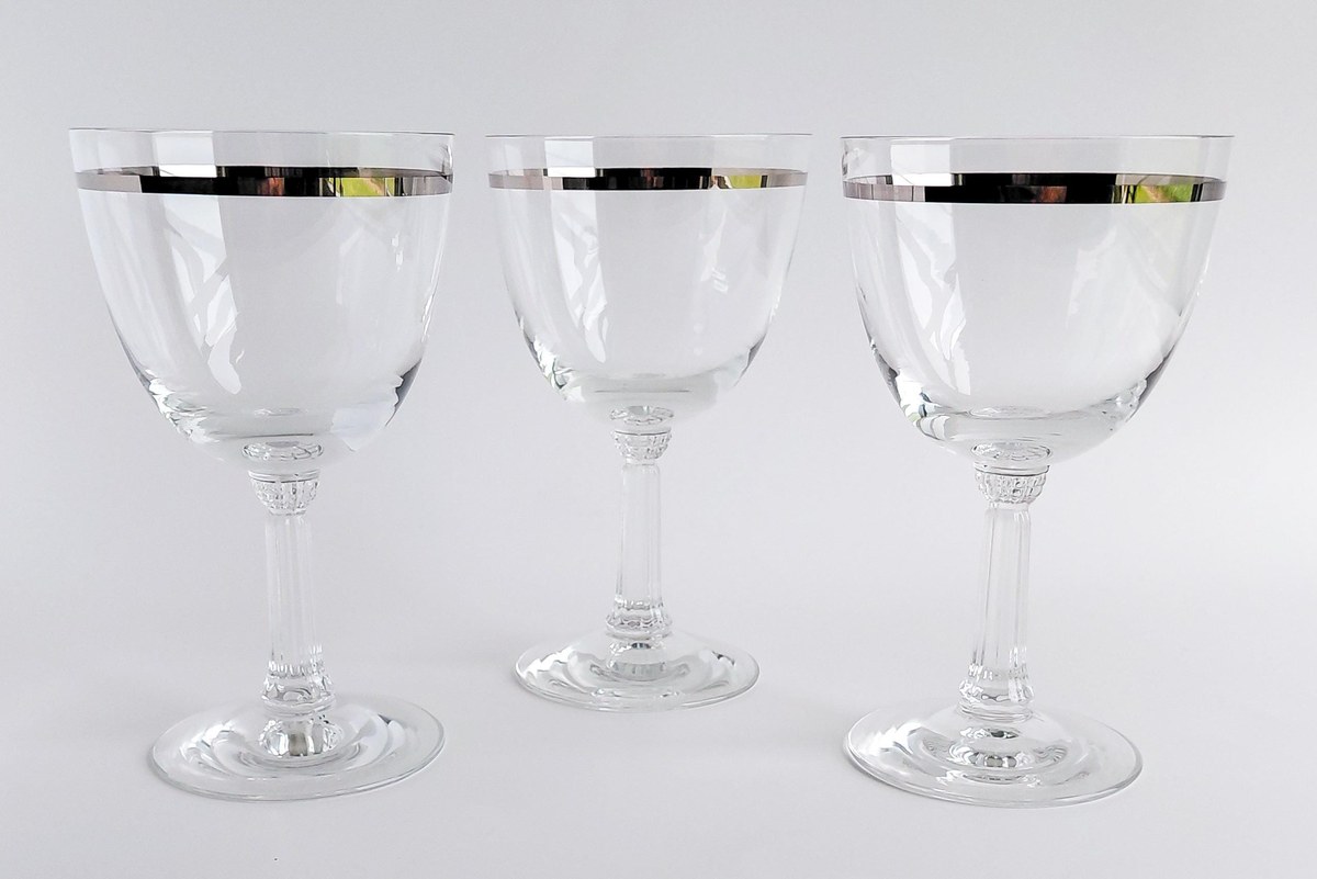 Fostoria Reflection Water Goblets Set of 3 Platinum Band Crystal Glasses Vintage FOSREF Stemware 1952-1971, view 2