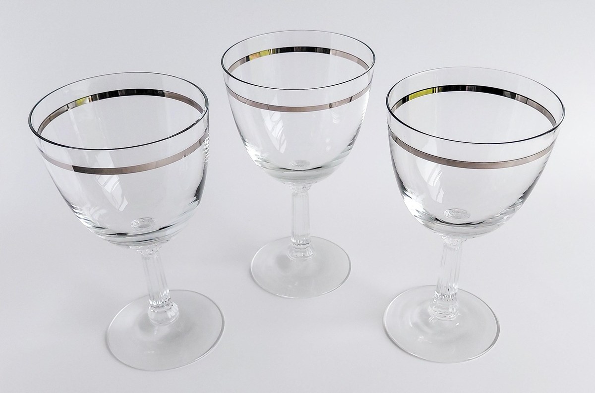 Fostoria Reflection Water Goblets Set of 3 Platinum Band Crystal Glasses Vintage FOSREF Stemware 1952-1971, view 20