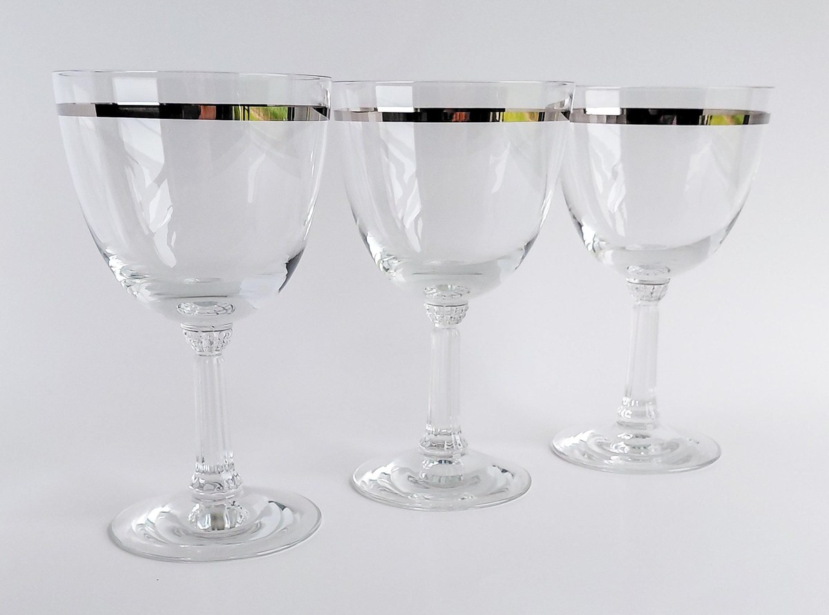 Fostoria Reflection Water Goblets Set of 3 Platinum Band Crystal Glasses Vintage FOSREF Stemware 1952-1971, view 3