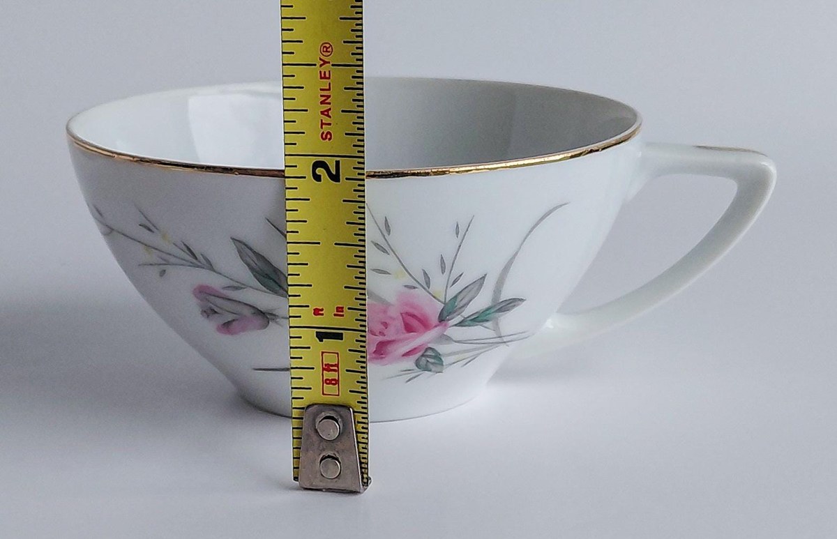 Vintage Fine China Japan Golden Rose Snack Set 18 Pc Tea Party Set 6 Cups Saucers Plates Pink Roses Gold Trim, view 13