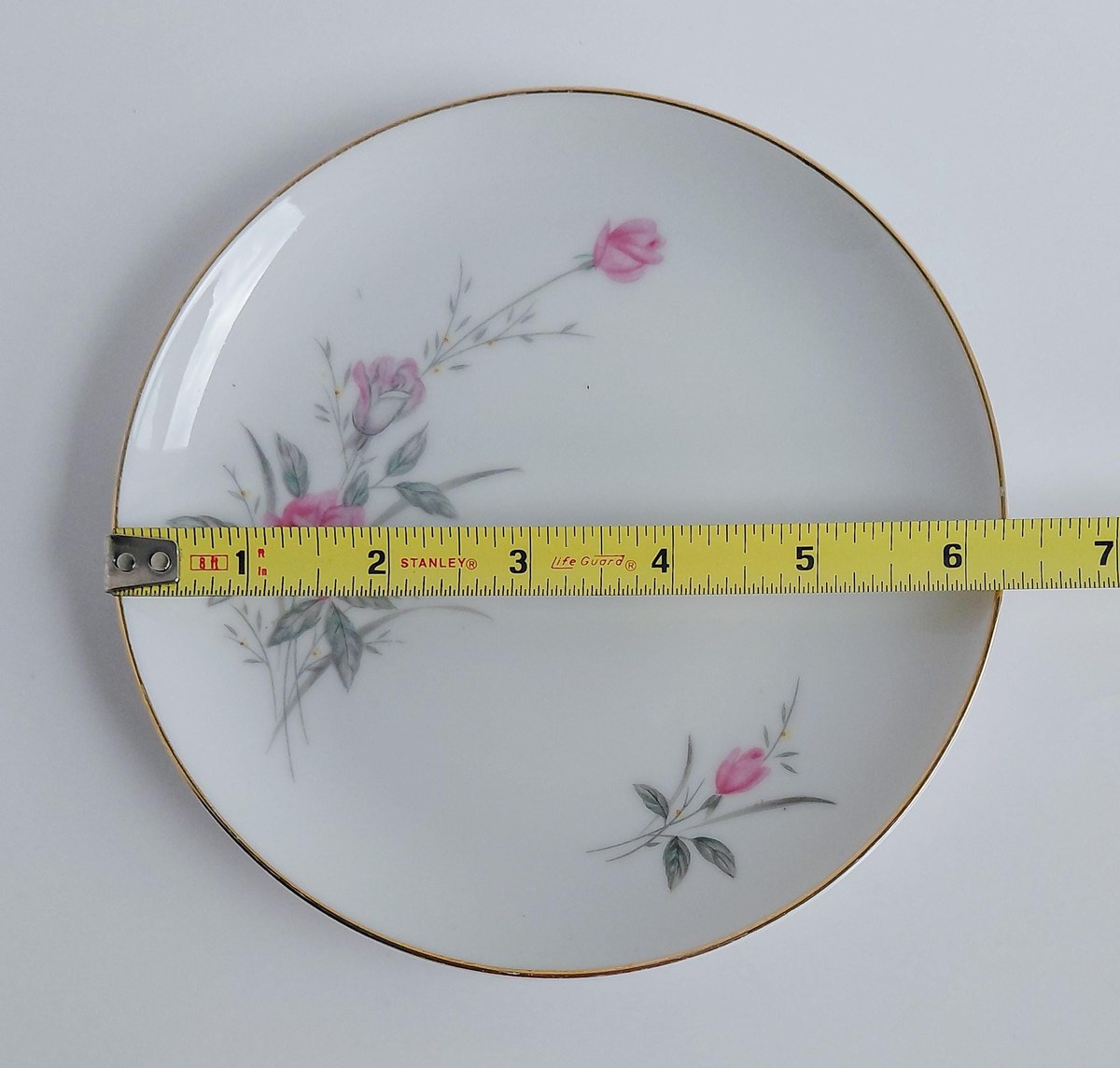 Vintage Fine China Japan Golden Rose Snack Set 18 Pc Tea Party Set 6 Cups Saucers Plates Pink Roses Gold Trim, view 14