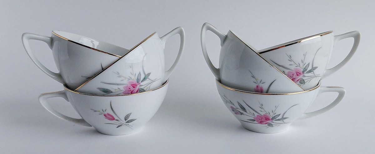 Vintage Fine China Japan Golden Rose Snack Set 18 Pc Tea Party Set 6 Cups Saucers Plates Pink Roses Gold Trim, view 15