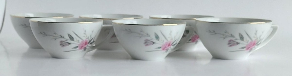 Vintage Fine China Japan Golden Rose Snack Set 18 Pc Tea Party Set 6 Cups Saucers Plates Pink Roses Gold Trim, view 3