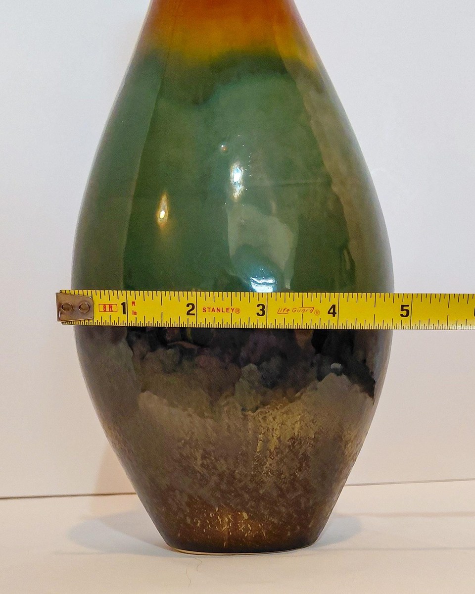 Vintage Studio Pottery Vase Organic Modern Japandi Wabi Sabi Green Brown Art Pottery 12 Inch, view 14