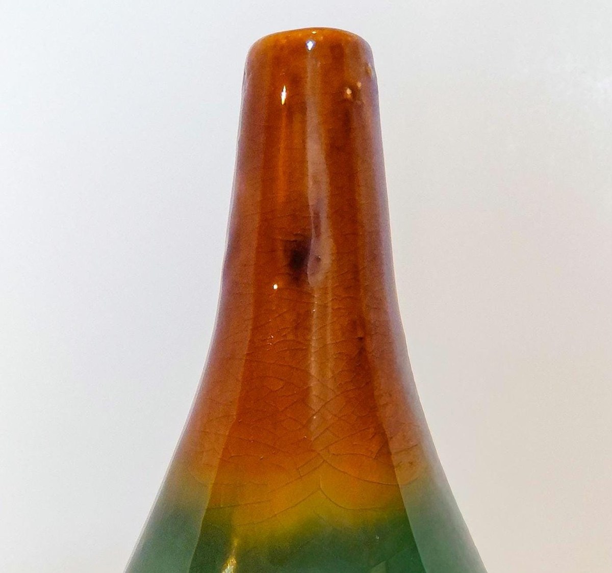 Vintage Studio Pottery Vase Organic Modern Japandi Wabi Sabi Green Brown Art Pottery 12 Inch, view 5