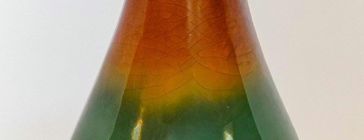 Vintage Studio Pottery Vase Organic Modern Japandi Wabi Sabi Green Brown Art Pottery 12 Inch, view 6