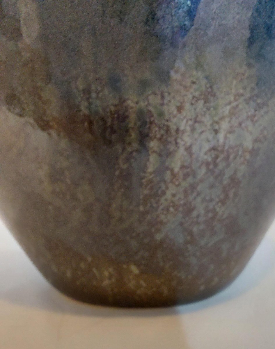 Vintage Studio Pottery Vase Organic Modern Japandi Wabi Sabi Green Brown Art Pottery 12 Inch, view 8