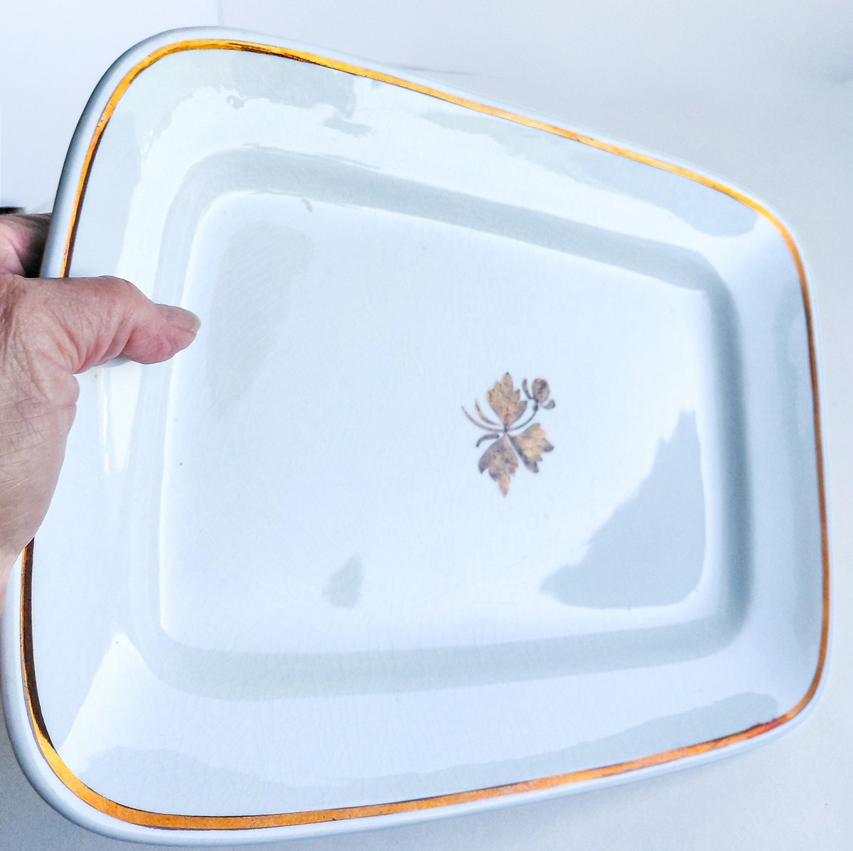 Antique Alfred Meakin Tea Leaf Ironstone Platter 13" England 1891-1896 Rectangular Serving Tray Victorian Farmhouse Decor, view 14