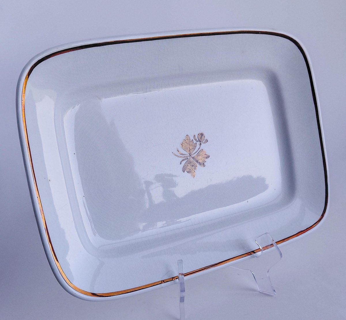 Antique Alfred Meakin Tea Leaf Ironstone Platter 13" England 1891-1896 Rectangular Serving Tray Victorian Farmhouse Decor, view 2