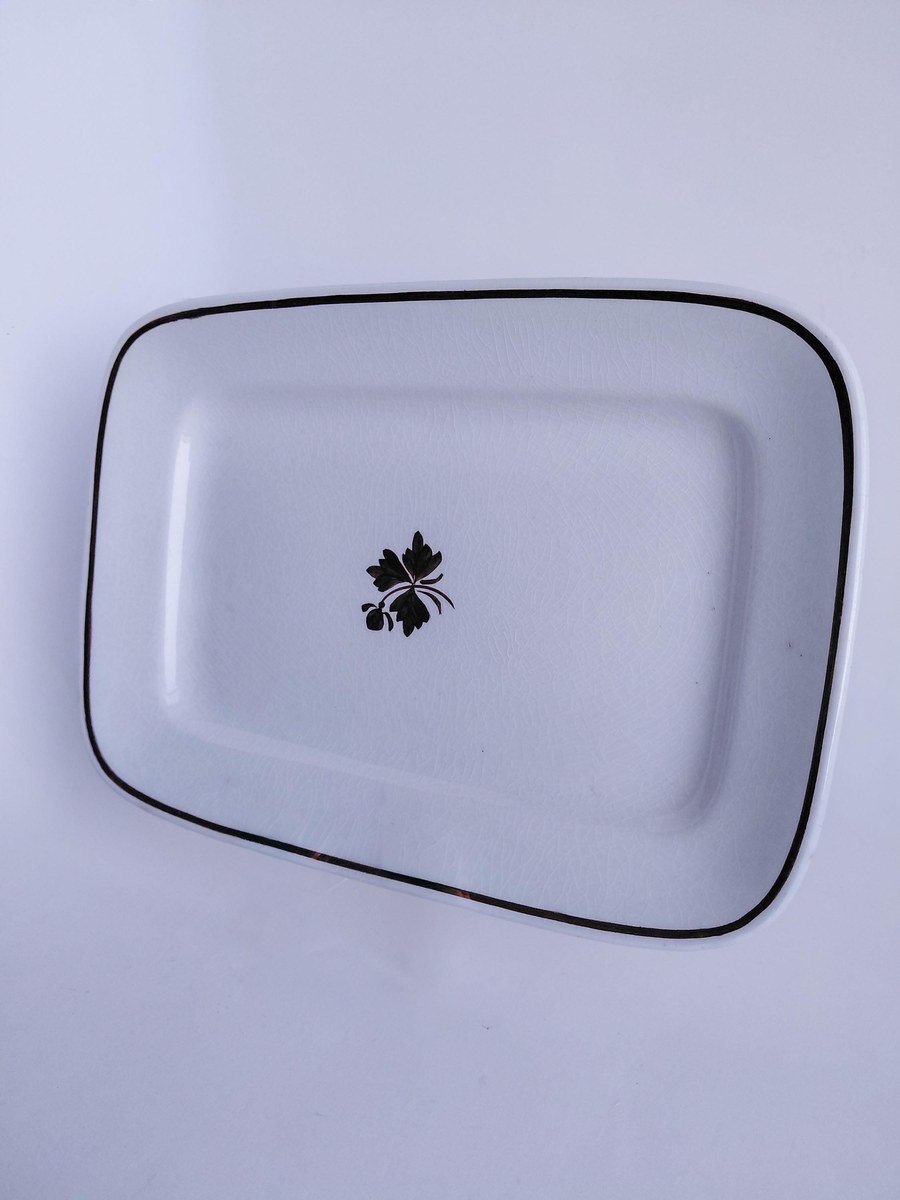 Antique Alfred Meakin Tea Leaf Ironstone Platter 13" England 1891-1896 Rectangular Serving Tray Victorian Farmhouse Decor, view 3