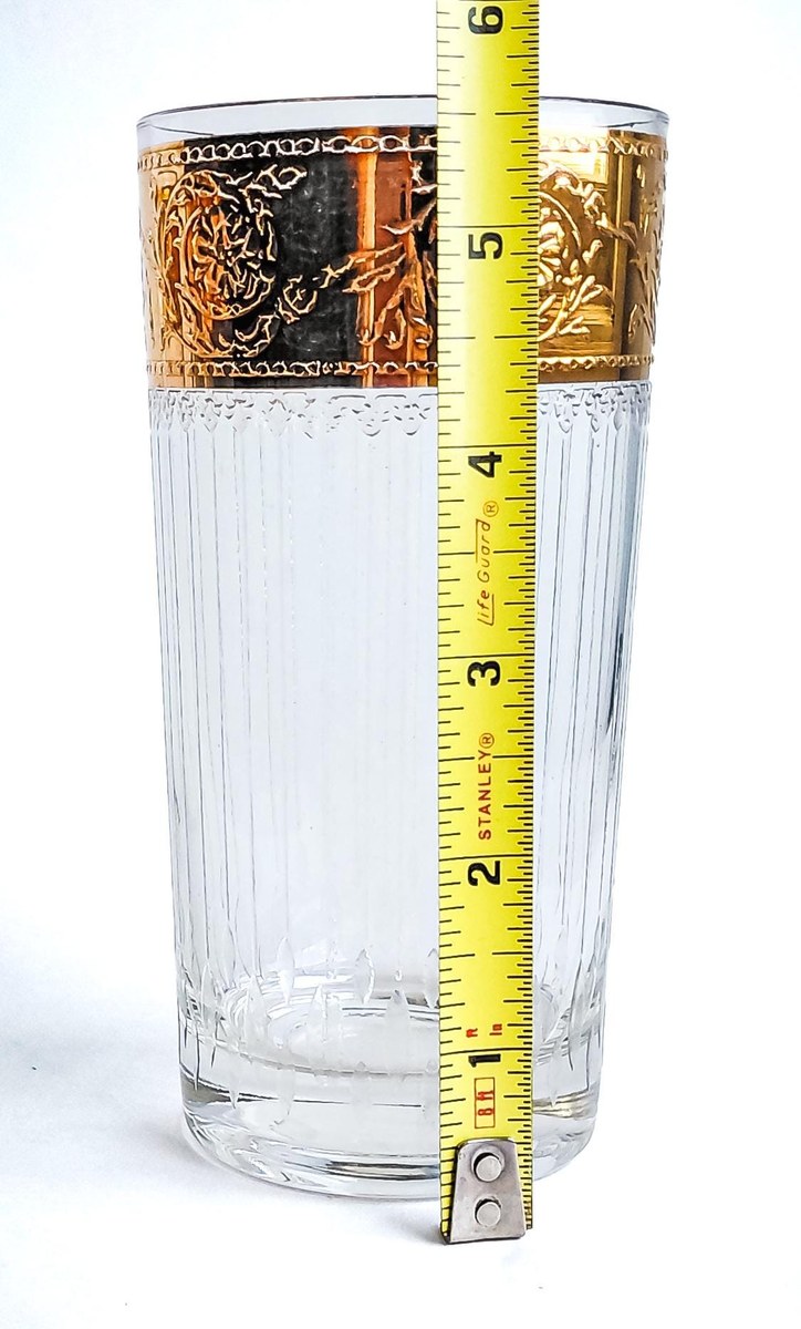 Vintage Culver Tyrol Highball Glasses Set of 4 22K Gold Crackle Lace Barware Mid Century Modern Cocktail Glasses, view 11