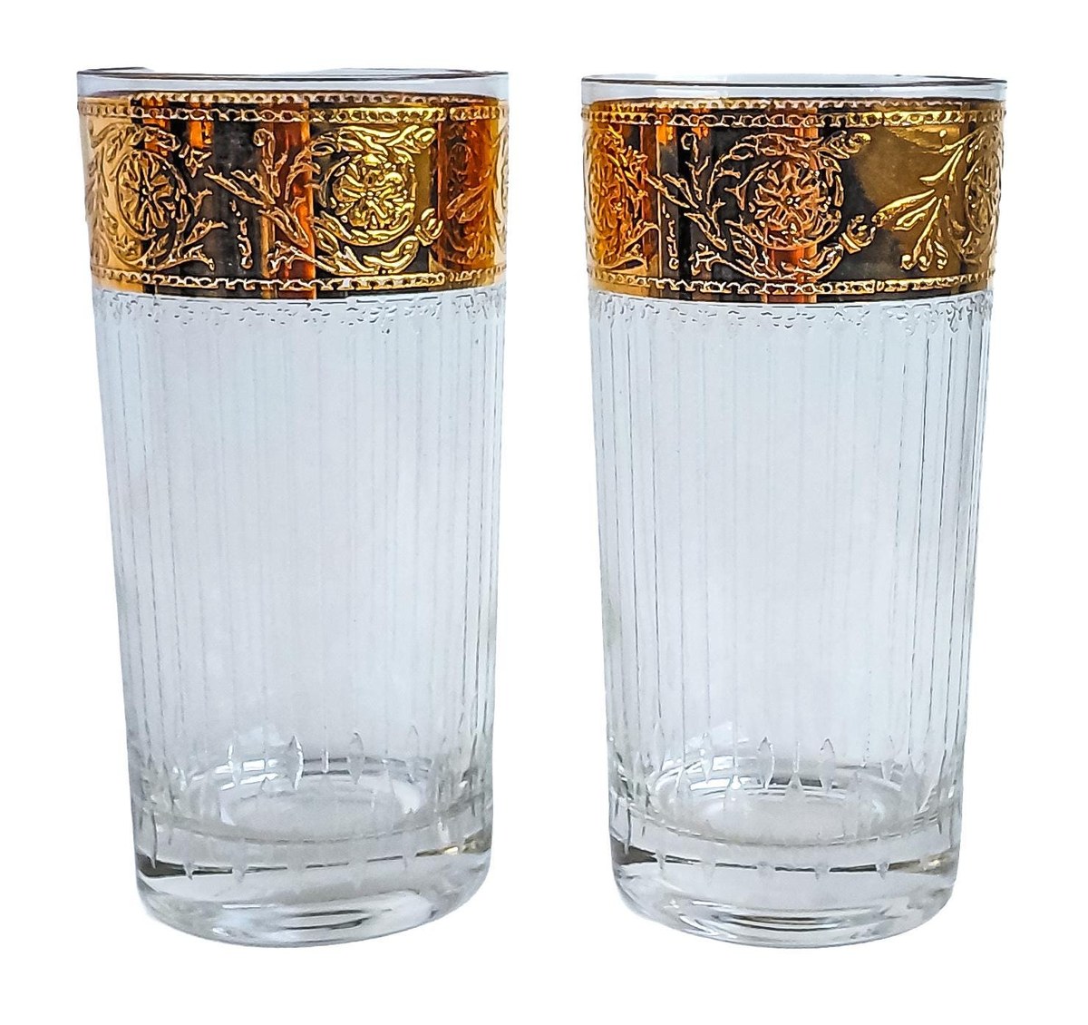 Vintage Culver Tyrol Highball Glasses Set of 4 22K Gold Crackle Lace Barware Mid Century Modern Cocktail Glasses, view 4