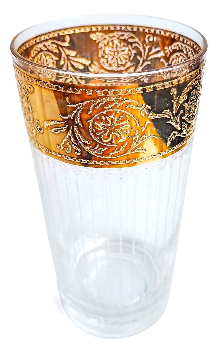 Vintage Culver Tyrol Highball Glasses Set of 4 22K Gold Crackle Lace Barware Mid Century Modern Cocktail Glasses, view 5