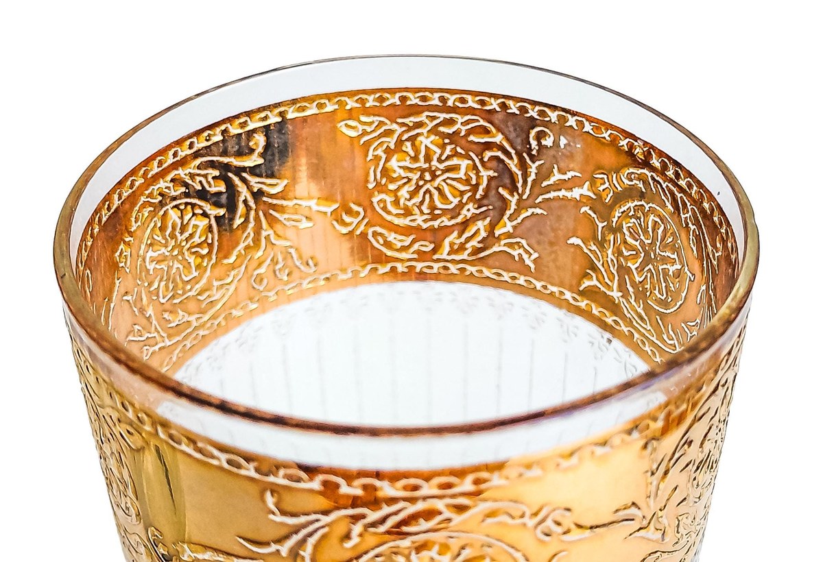 Vintage Culver Tyrol Highball Glasses Set of 4 22K Gold Crackle Lace Barware Mid Century Modern Cocktail Glasses, view 7