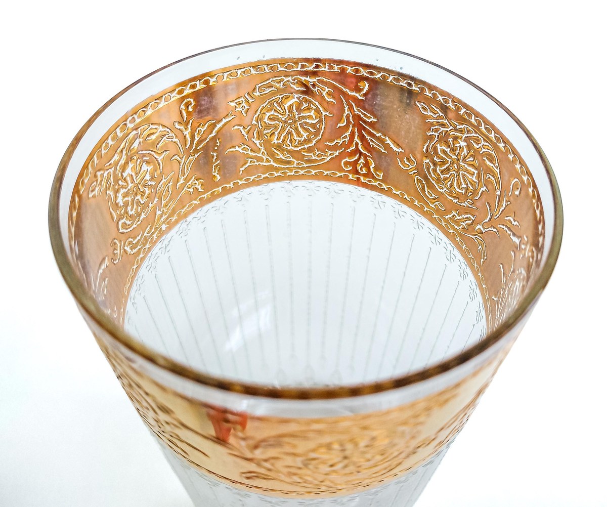 Vintage Culver Tyrol Highball Glasses Set of 4 22K Gold Crackle Lace Barware Mid Century Modern Cocktail Glasses, view 8