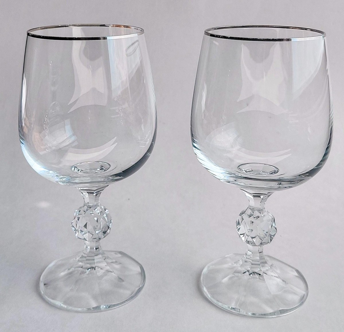 Bohemia Crystal Claudia Water Goblets Set of 4, Vintage Silver Tone Rim Stemware, Czech Crystal Wedding Gift, view 7