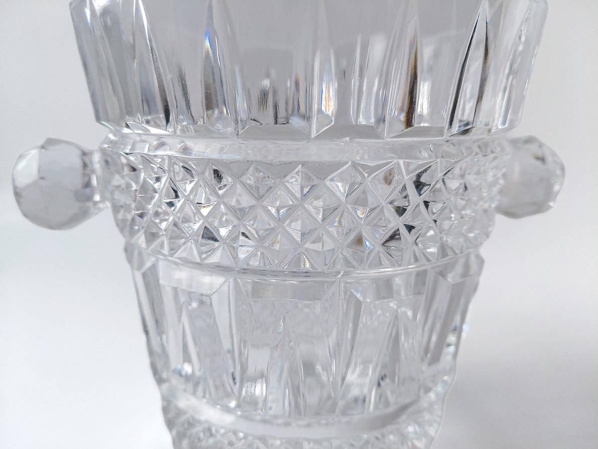 Glasgow Bohemia Crystal Ice Bucket, Vintage Cut Crystal Champagne Bucket, 1950s Czech Wine Cooler Barware, view 10