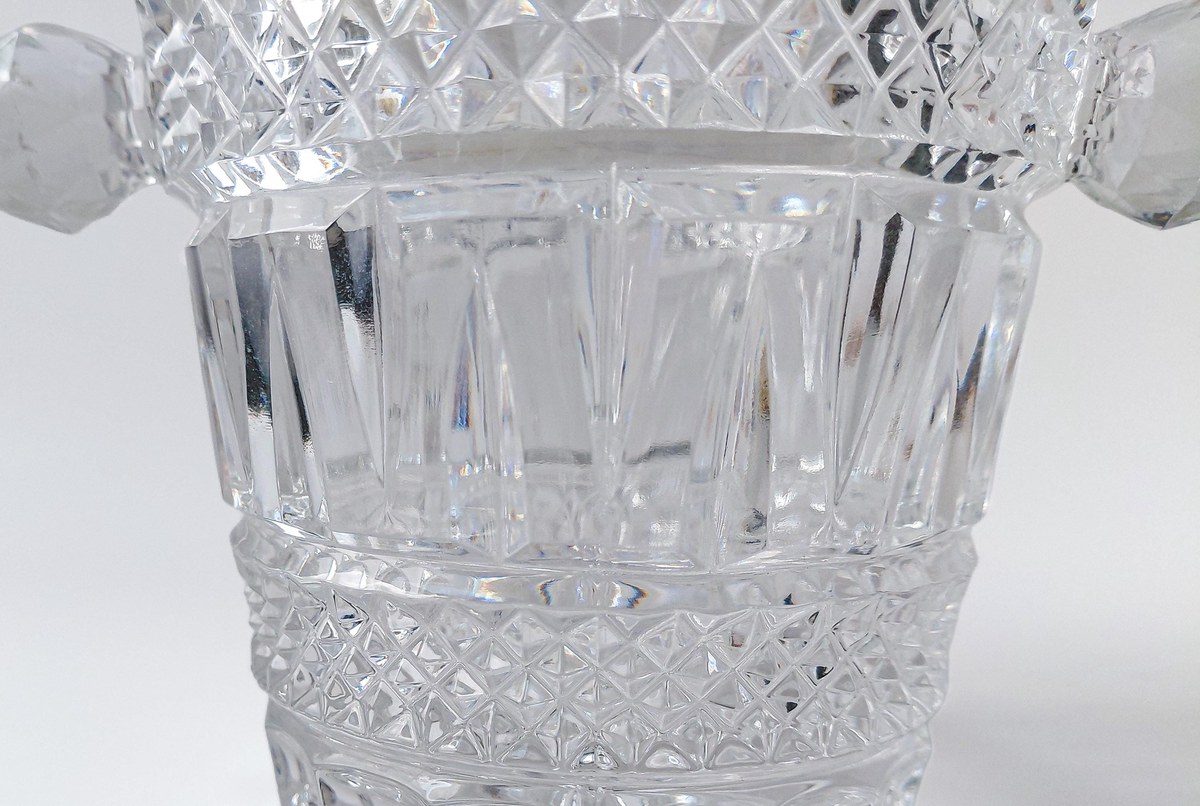 Glasgow Bohemia Crystal Ice Bucket, Vintage Cut Crystal Champagne Bucket, 1950s Czech Wine Cooler Barware, view 11
