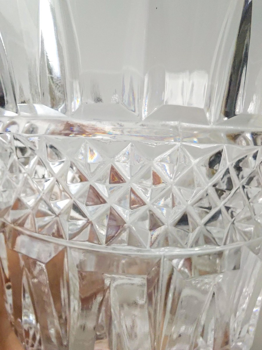 Glasgow Bohemia Crystal Ice Bucket, Vintage Cut Crystal Champagne Bucket, 1950s Czech Wine Cooler Barware, view 12