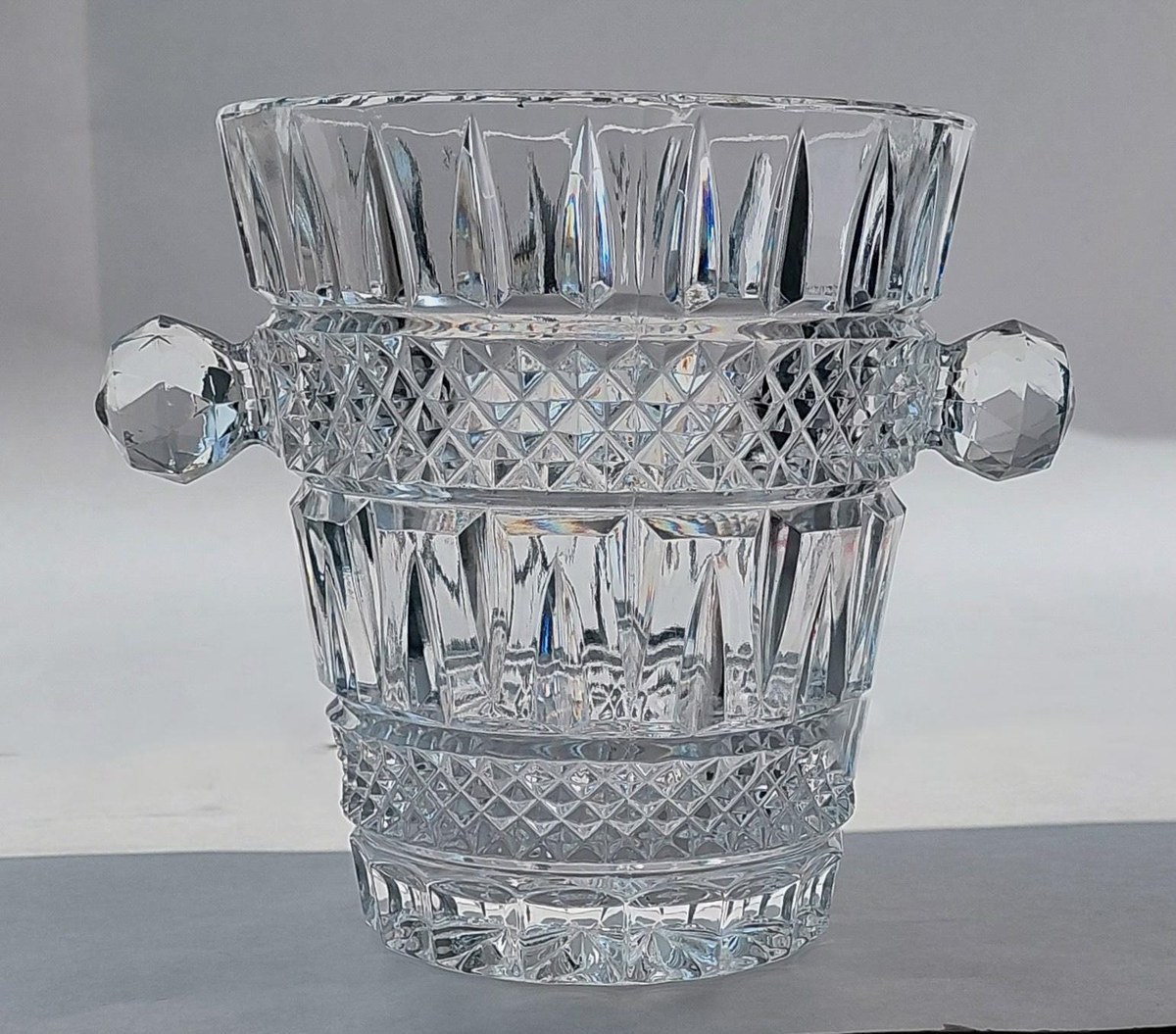 Glasgow Bohemia Crystal Ice Bucket, Vintage Cut Crystal Champagne Bucket, 1950s Czech Wine Cooler Barware, view 13