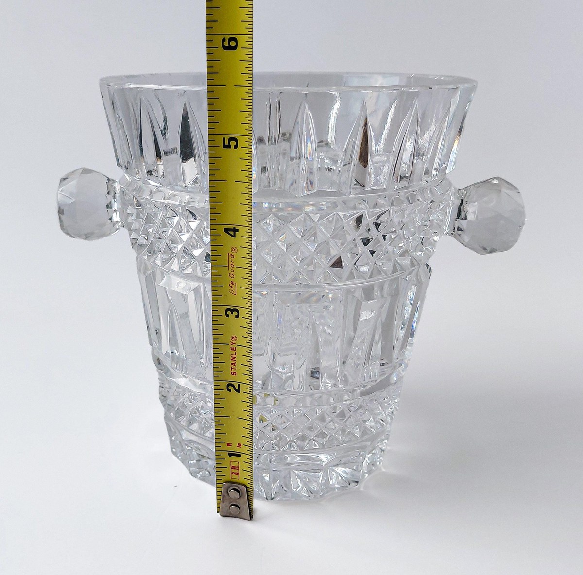 Glasgow Bohemia Crystal Ice Bucket, Vintage Cut Crystal Champagne Bucket, 1950s Czech Wine Cooler Barware, view 15