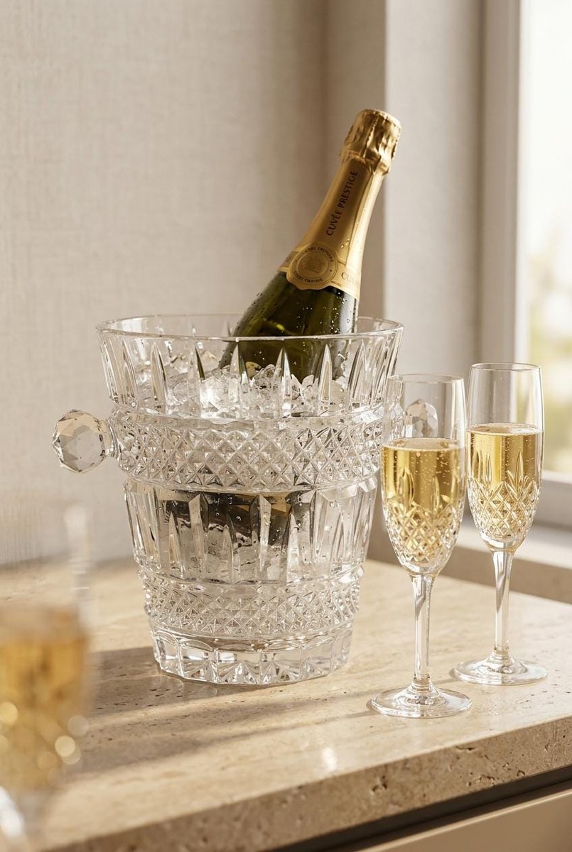 Glasgow Bohemia Crystal Ice Bucket, Vintage Cut Crystal Champagne Bucket, 1950s Czech Wine Cooler Barware, view 18