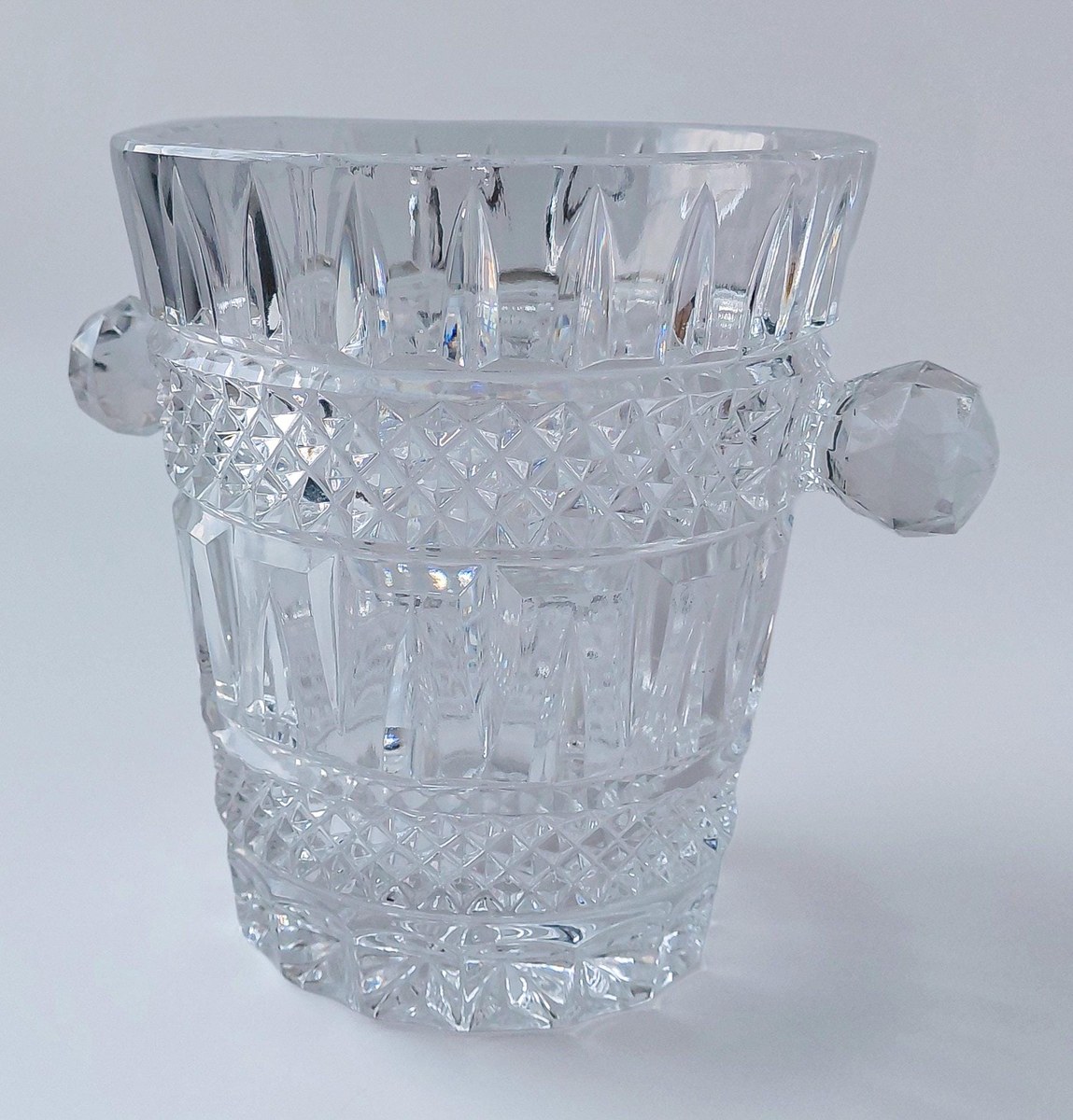 Glasgow Bohemia Crystal Ice Bucket, Vintage Cut Crystal Champagne Bucket, 1950s Czech Wine Cooler Barware, view 3