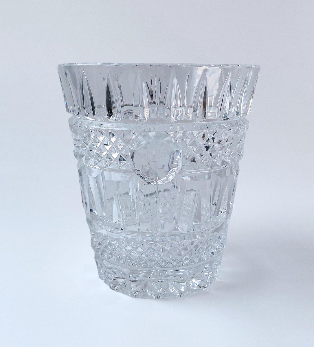 Glasgow Bohemia Crystal Ice Bucket, Vintage Cut Crystal Champagne Bucket, 1950s Czech Wine Cooler Barware, view 4